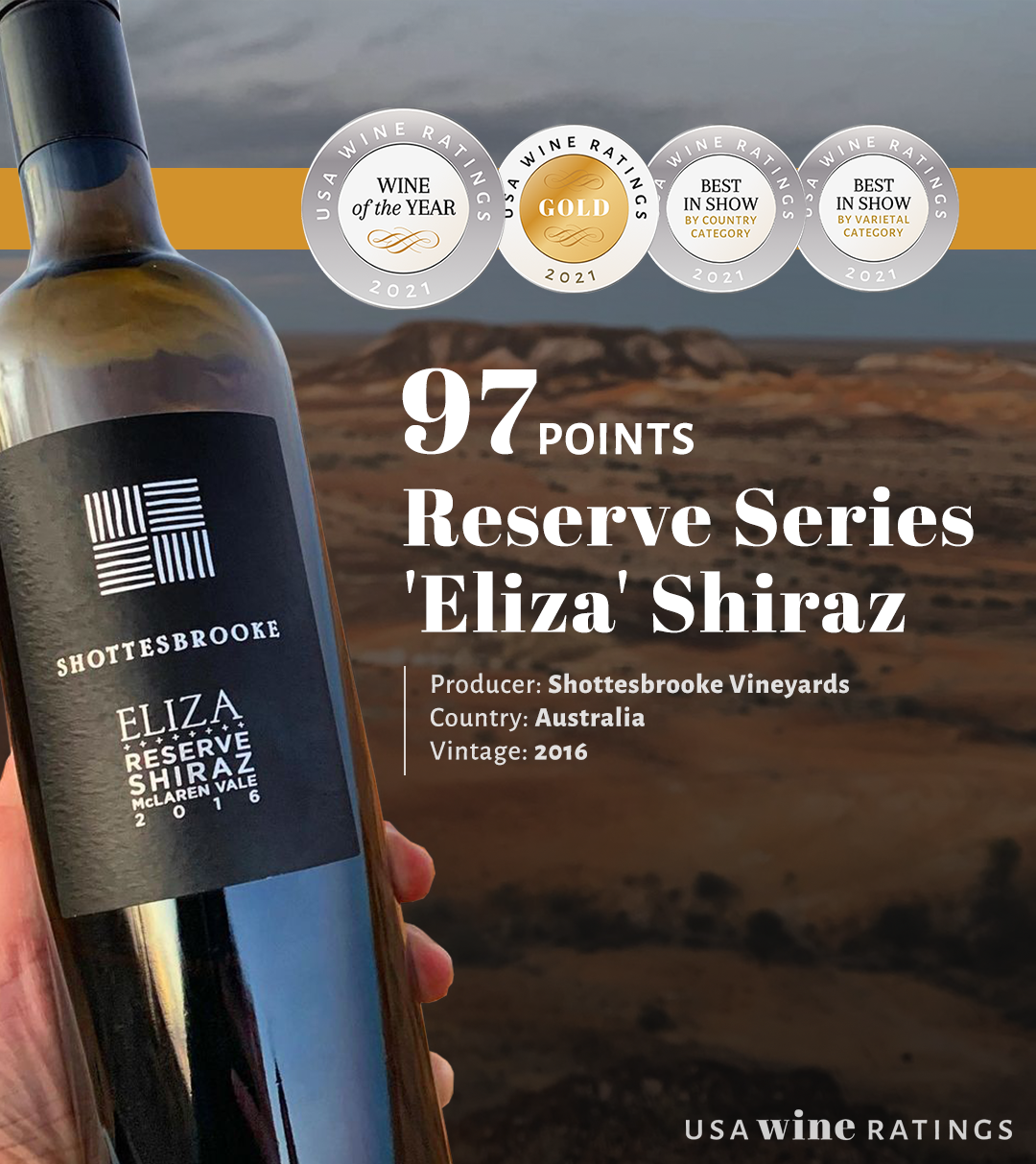 Shottesbrooke Reserve Series 'Eliza' Shiraz gets the best wine award with 97 points