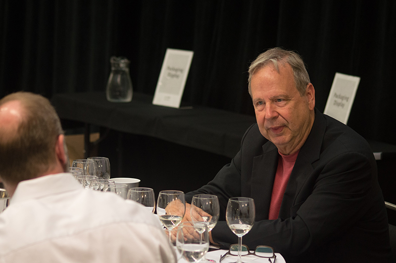Wine Director at Super Buy-Rite, New Jersey (left) and  Tim Hanni MW (right) discussing the wines.